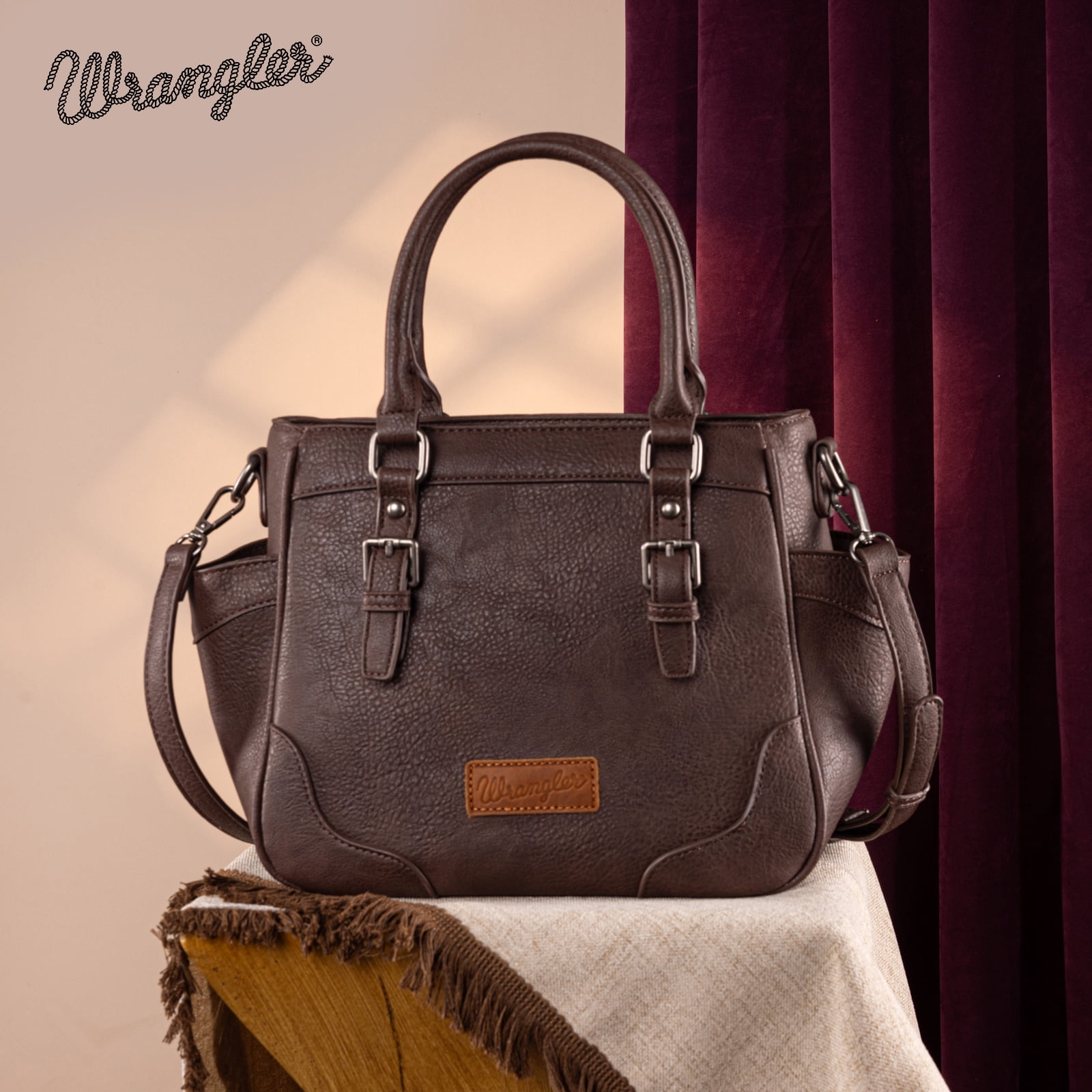 Wrangler Tote Bags for Women Medium Crossbody Purses Designer Top Handle Handbags, Coffee