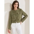 thumbnail image 3 of DARING DIVA Women's Cropped Button Down Work Business Tweed Blazers S Olive Green, 3 of 6