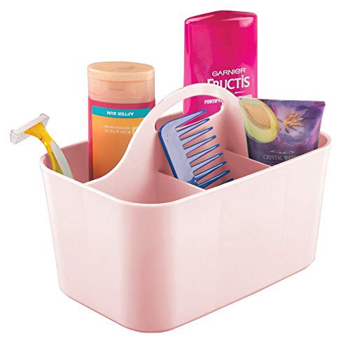 mDesign Plastic Portable Storage Organizer Caddy Tote Divided Basket Bin, Handle for Bathroom