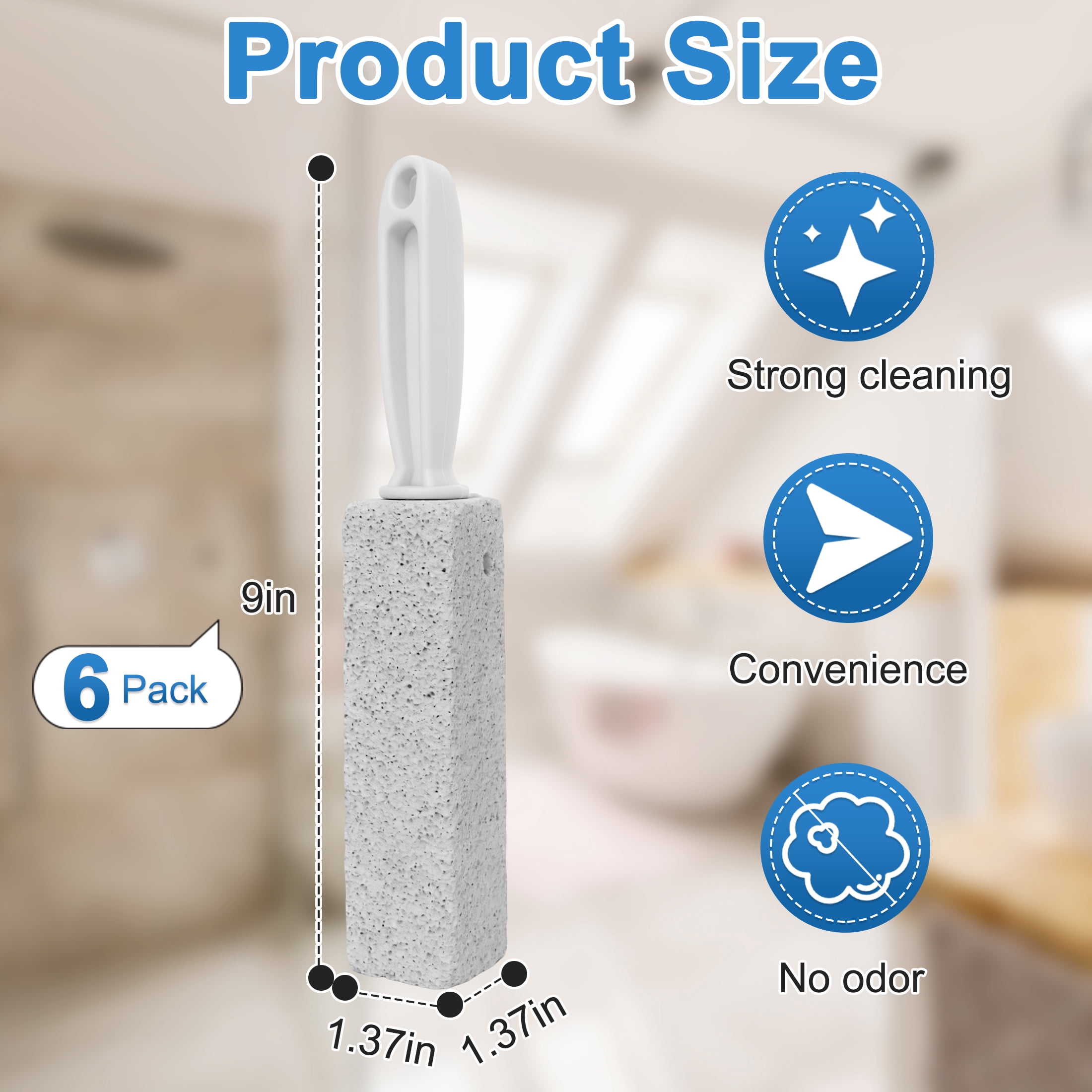 6 Pack Pumice Stone Toilet Brush, Long Handle Pumice Scrub Brush, Bathroom Cleaning Brush for Water Rings & Limescale, Pumice Stone Toilet Bowl Cleaner Brush