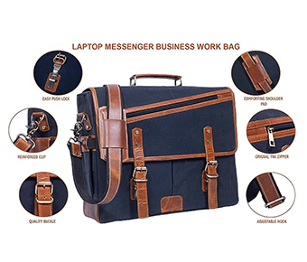 16 Inch Canvas Briefcase Vintage Leather Computer Laptop Book Large Satchel