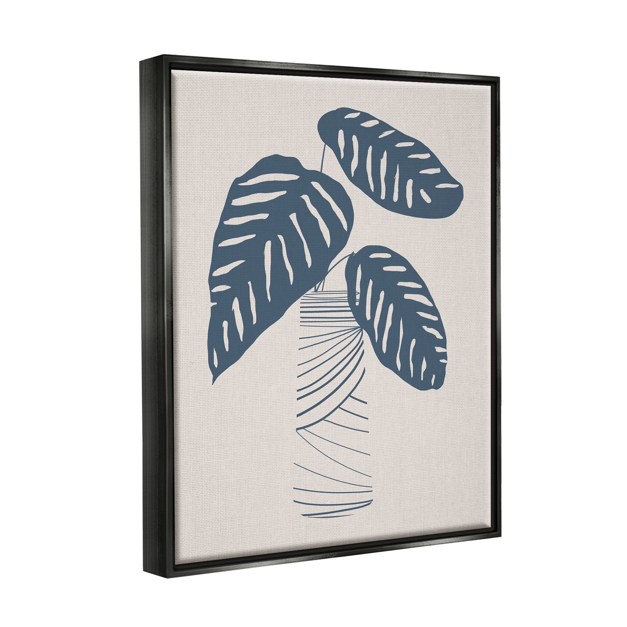 Stupell Industries Contemporary Plant Leaves Abstract Stripe Shapes Design Graphic Art Jet Black Floating Framed Canvas Print Wall Art, Design by Daniela Santiago