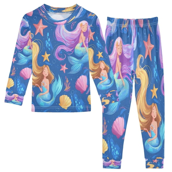 RMDQTR Cotton Pajama Set - 95% Cotton Soft Breathable Elastic Waist Round Neck Sleepwear for 18M-8Y Elegant Two Mermaids