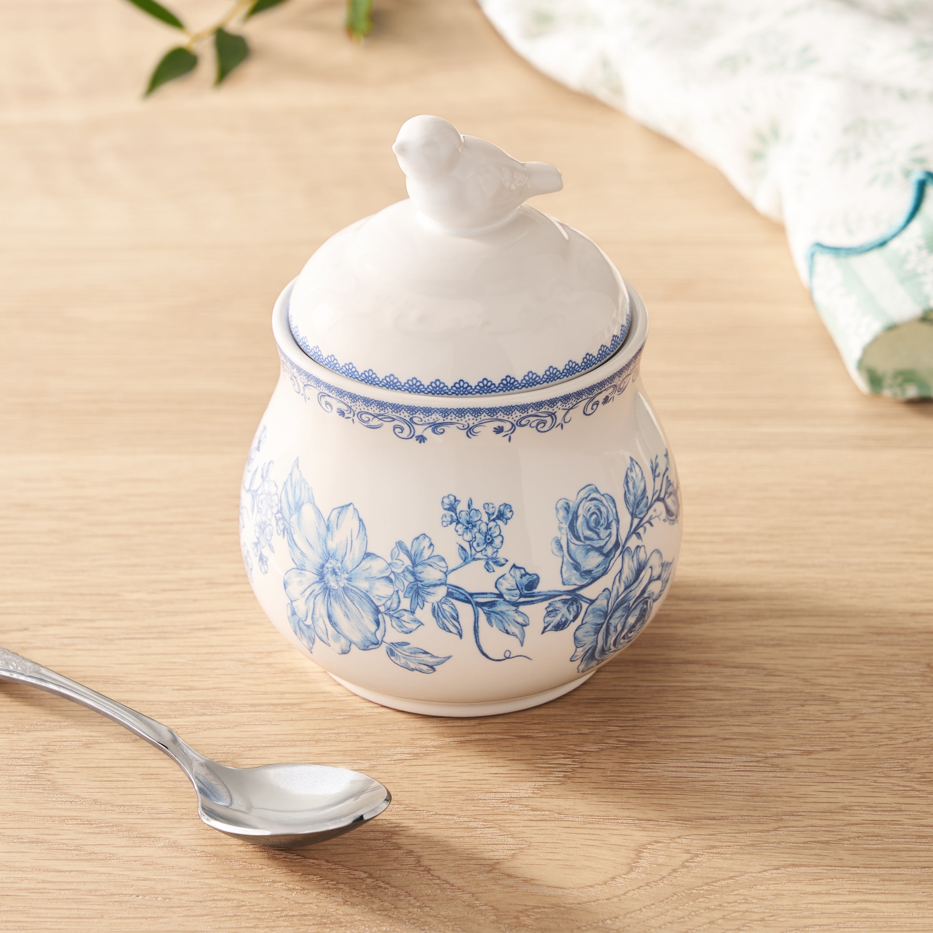 The Pioneer Woman Agatha Stoneware Sugar Bowl with Lid, Blue