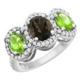 thumbnail image 1 of 10K White Gold Natural Smoky Topaz & Peridot 3-Stone Ring Oval Diamond Accent, size 6, 1 of 2