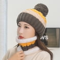 thumbnail image 4 of Gorro de punto de invierno para mujer, resistente al frío, cálido, con protección para los oídos, gorro de lana a la moda, gorro de dos piezas a juego para mujer, 4 of 6