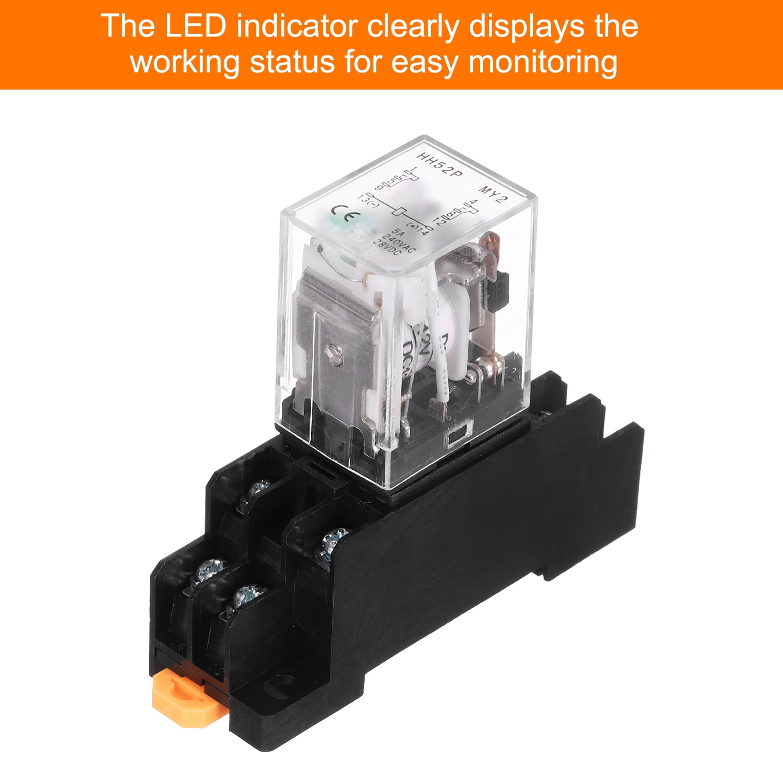 6Pcs DC 12V Electromagnetic Power Relay, 8-Pin 5A Power Coil Relay with LED Indicator and Socket Base DPDT 2NO 2NC - MY2NJ for Industrial, Home Appliances and DIN Rail System