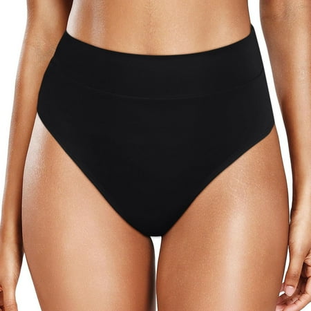 Women s Swim Bottom High Waist Retro Basic Full Coverage Bikini Tankini Swimsuit Briefs Black L