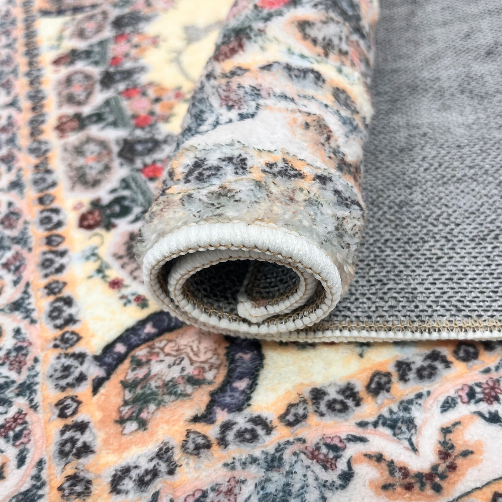 SUSUZI 5.3' x 7.5' Area Rug,Boho Living Room Rug, Washable Low Pile Non Slip Carpet for Bedroom, Dining Room, Retro Area Rug Indoor, Beige