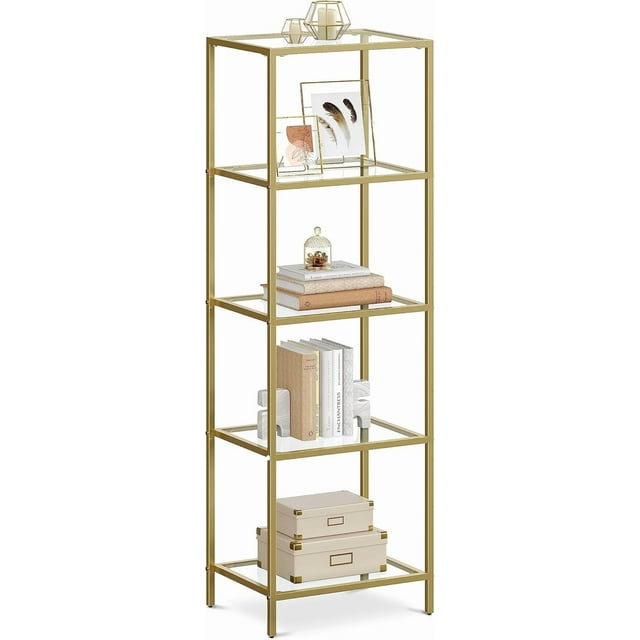 Glass Shelf Bookshelf Storage Rack Tempe Glass Easy Assembly for Bathroom Living Room Bedroom Office Pale Gold ULGTG