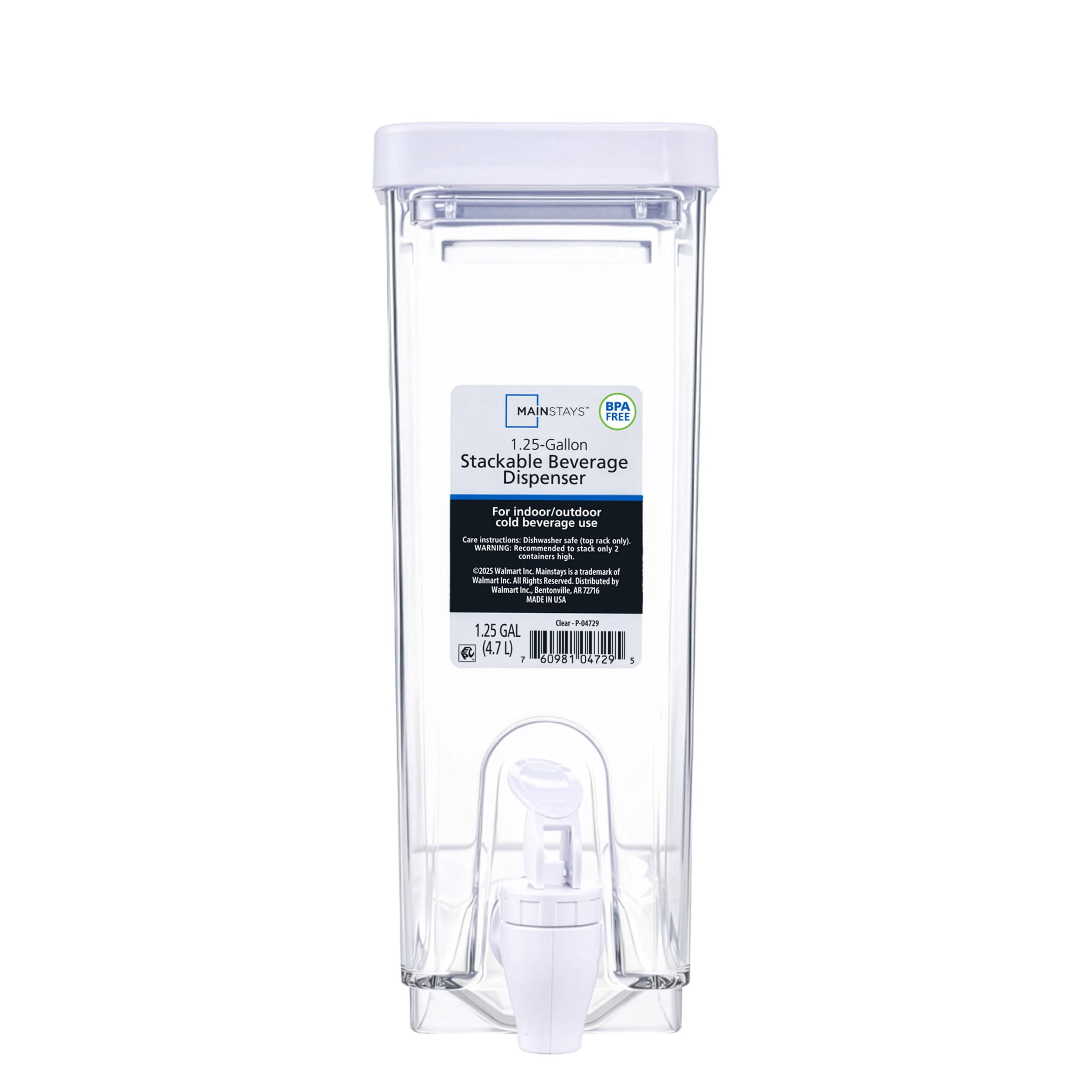 Mainstays 1.25 Gallon Drink Dispenser, Clear Beverage Container for Chilled Drinks and Refrigerator Storage