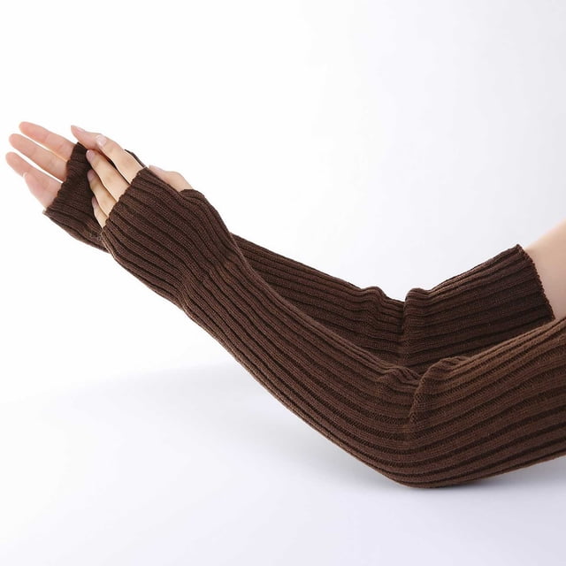 Gants Longs Sans Doigts Tricotés pour Femmes Chauffe-Poignets d'Hiver