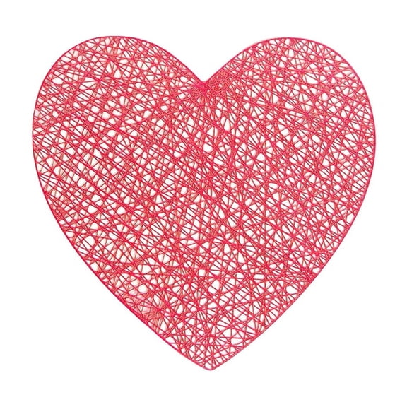 GQDIN Love Heart Shape Placemats for Valentines Day Table Decor, PVC Table Mat and Cup Coaster Set, 15 Inch Anniversary Wedding Dinner Party Decoration, Romantic Gift Idea
