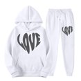 thumbnail image 3 of VBTAPA Womens Cute Sweatsuit 2 Piece Casual Sports Outfits Heart-Shaped Letter Print Hooded Sweatshirt and Jogger Sweatpants Set Teen Girls Y2K Tracksuit on Sale White S, 3 of 4