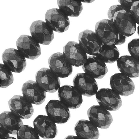 - Czech Fire Polished Glass, Donut Rondelle Beads 5x3.5mm, 50 Pieces, Gun Metal