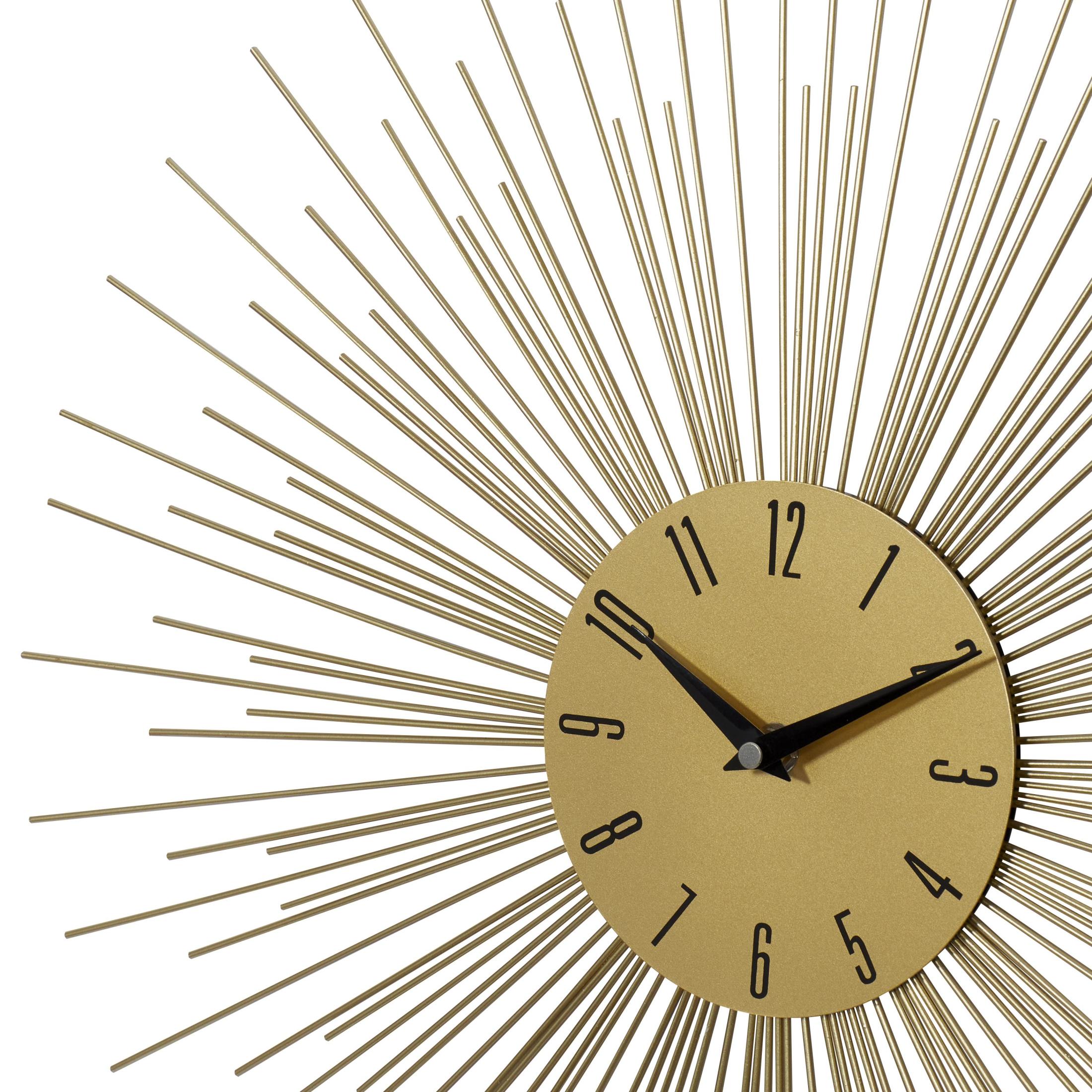 DecMode 19" Gold Metal Starburst Wall Clock with Black Accents