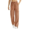 thumbnail image 4 of Diufon Women's Cargo Pants Solid Color Lounge Pants with Pockets Elastic High Waist Drawstring Straight Pants, 4 of 6