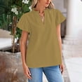 thumbnail image 4 of Camisas de Manga Larga Casual de las Mujeres Color Sólido V-Cuello Camisa Linda, Manga Corta de Moda Todos los Días Top, 4 of 9