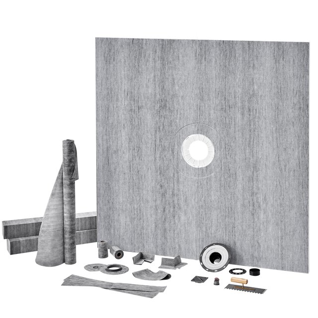 KFFKFF Shower Enclosure Kit, 72"x72" Base with 2" PVC Drain Flange, 4" Metal Drain Cover, Water-Resistant Barrier & Membrane & Sealing Strip, Inclined Shower Base Rods for Bathrooms