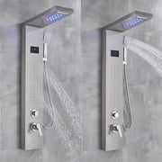Stainless Steel LED Shower Panel Rain&Waterfall Tower Spa Massage Jets W/Spray