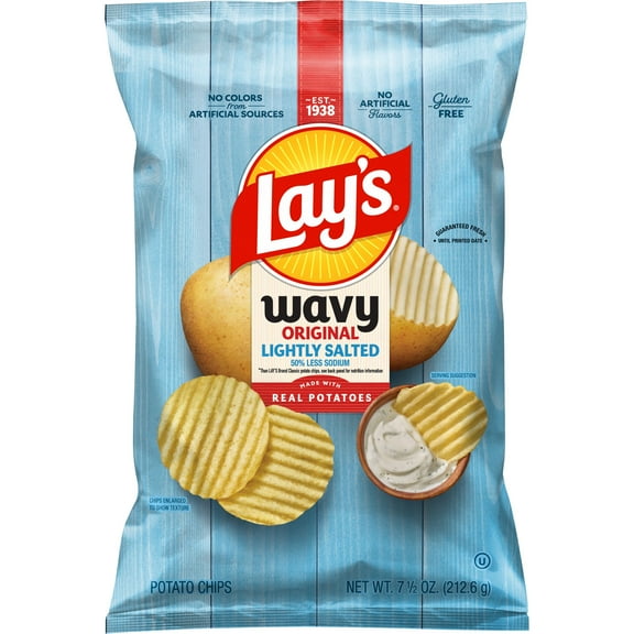 Lay's Wavy Potato Chips Lightly Salted Snack Chips, 7.5 Ounce Bag