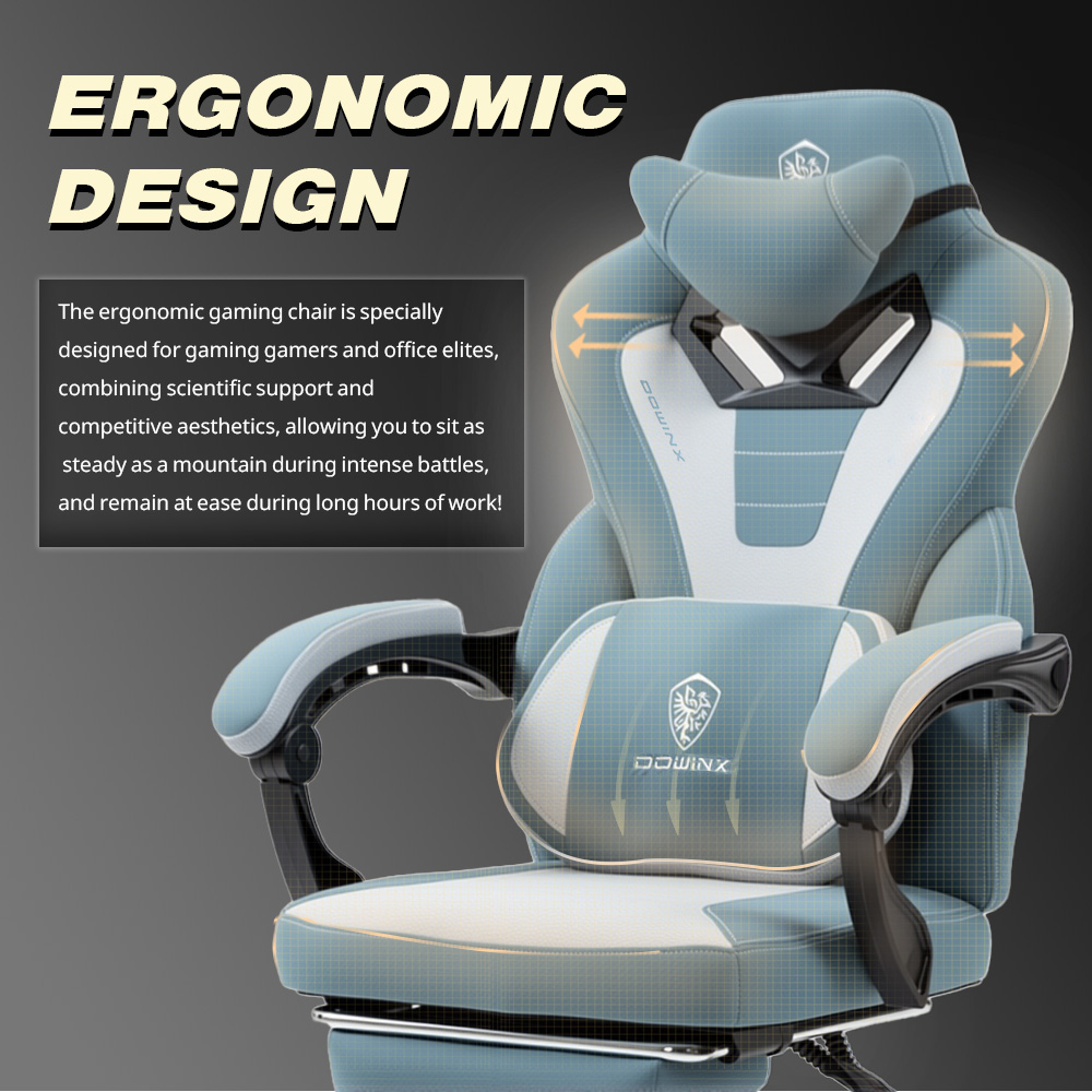 GOOSEA Gaming Chair with Footrest and Lumbar Massage, High Back Ergonomic Computer Desk Chair, Big and Tall Office Chair with Retractable Footrest, 300lbs, Blue