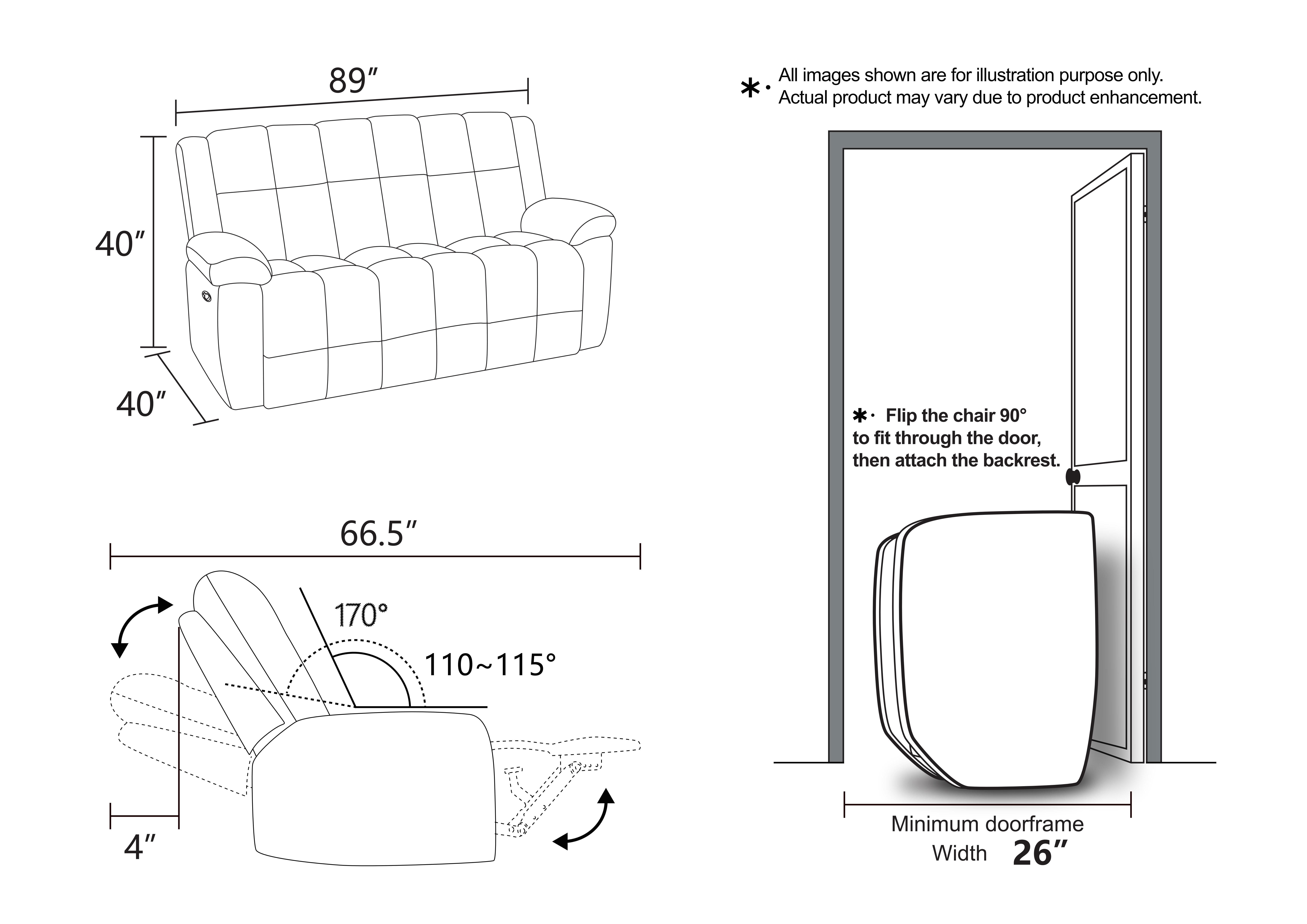 MAYEERTY 3-Seater Recliner Sofa, Off-White Stripe Fabric Manual Reclining Sofa with Flip-Up Cup Holder Board for Living Room