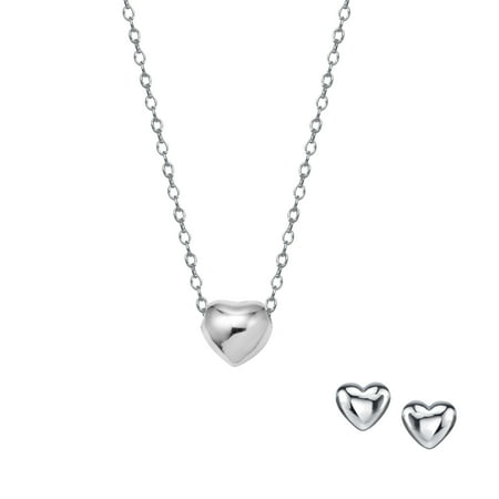 Sterling Silver Heart Necklace and Earrings Jewelry Set