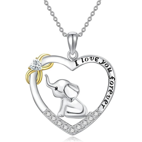 Elephant Necklace for Women Sterling Silver Birthstone Heart Necklace Cute Animal Jewelry Gift for Women Mom Wife Daughter