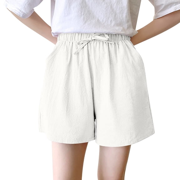 Yanyanz Shorts for Women, Women's Cotton And Linen Shorts Wear Wide Leg Pants Large Size Three Point Sports Pants Loose Casual Pants with Pocket, The Big Short White S
