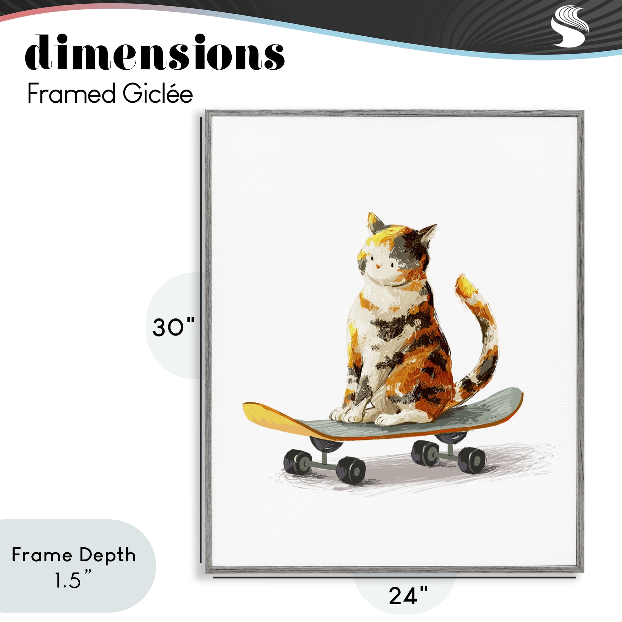 Stupell Industries Calico Cat on a Skateboard Gray Framed Giclee Art, design by Ziwei Li