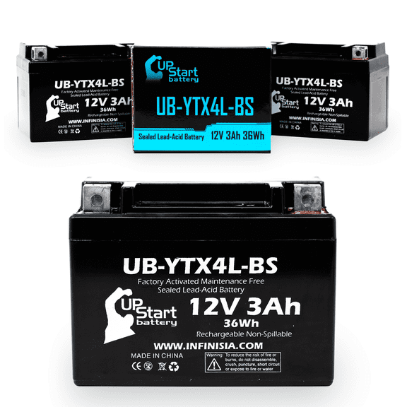 3-Pack UpStart Battery Replacement 1987 Honda NB50 Aero 50CC Factory Activated, Maintenance Free, Scooter Battery - 12V, 3Ah, UB-YTX4L-BS