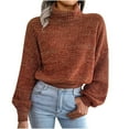 thumbnail image 1 of Pull Col Roulé Tricoté pour Femmes Manches Longues Lanterne Solide Automne Hiver Pulls Décontractés Doux, 1 of 5