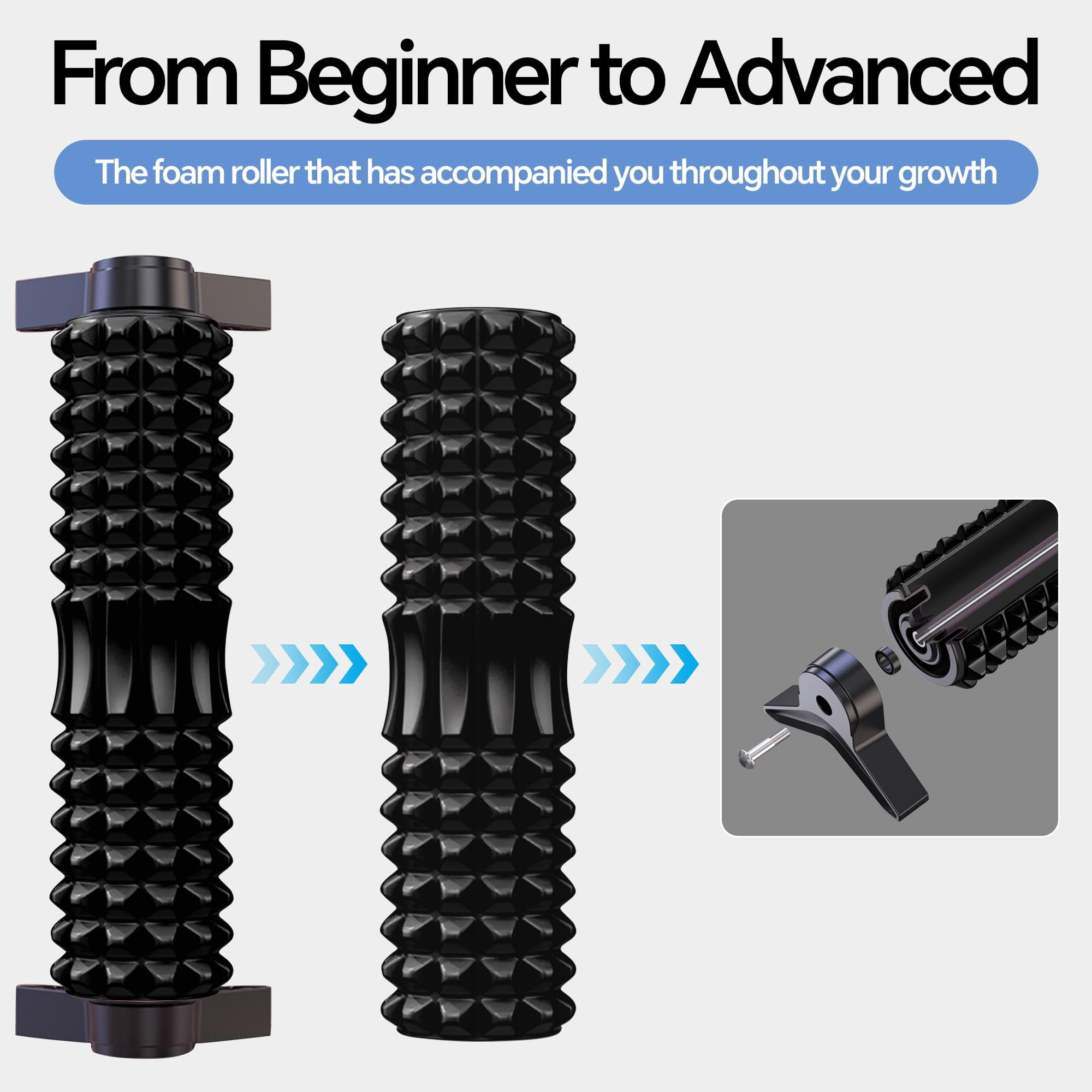 Foam Roller With Detachable Stand  18" Deep Tissue Massage Beginner-friendly Support Design For Home Workout & Fitness - Black