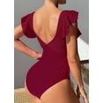 thumbnail image 3 of Cadmus Womens V Neck Ruffled One Piece Swimsuit Tummy Control Cutout Bathing Suits,2390, Red，Medium, 3 of 4