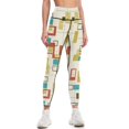 thumbnail image 1 of Leggings Rétro Modernes Abstraits Turquoise Orange Vert Olive Taille Haute pour Femmes, 1 of 5