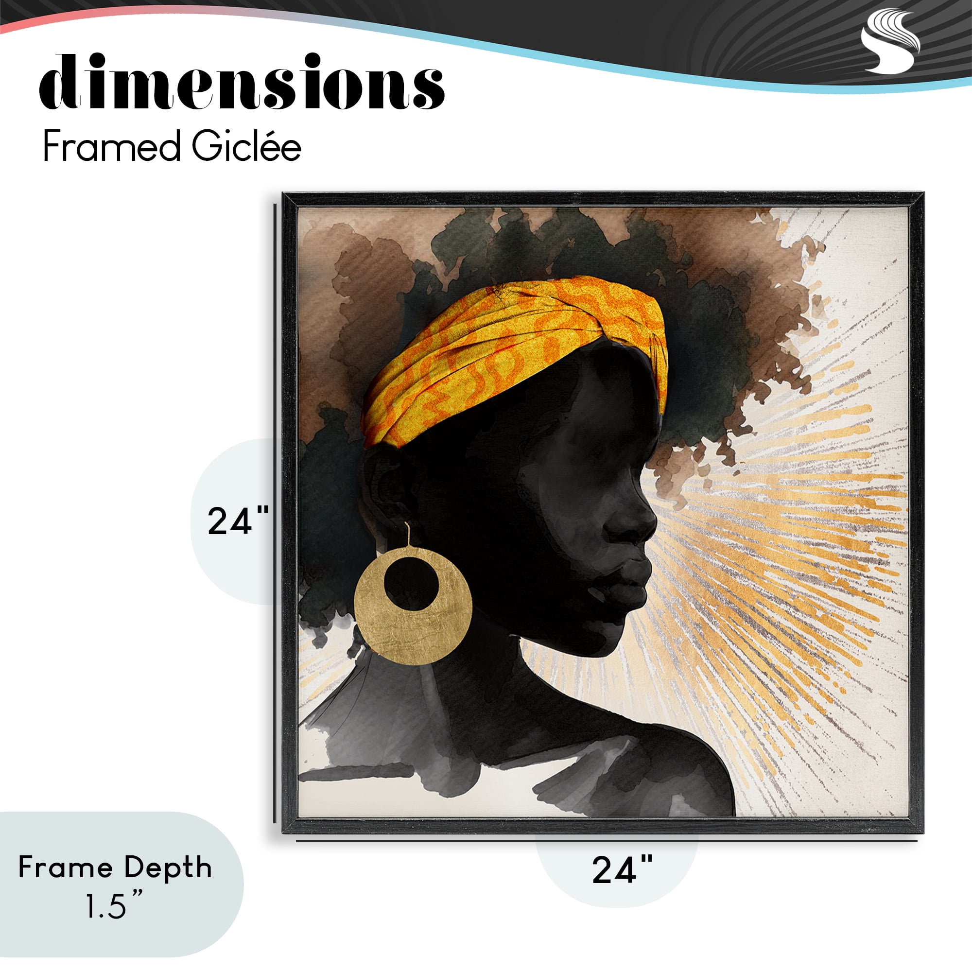 Stupell Industries Sunburst Silhouette with Headwrap Black Framed Giclee Art, design by CAD Designs