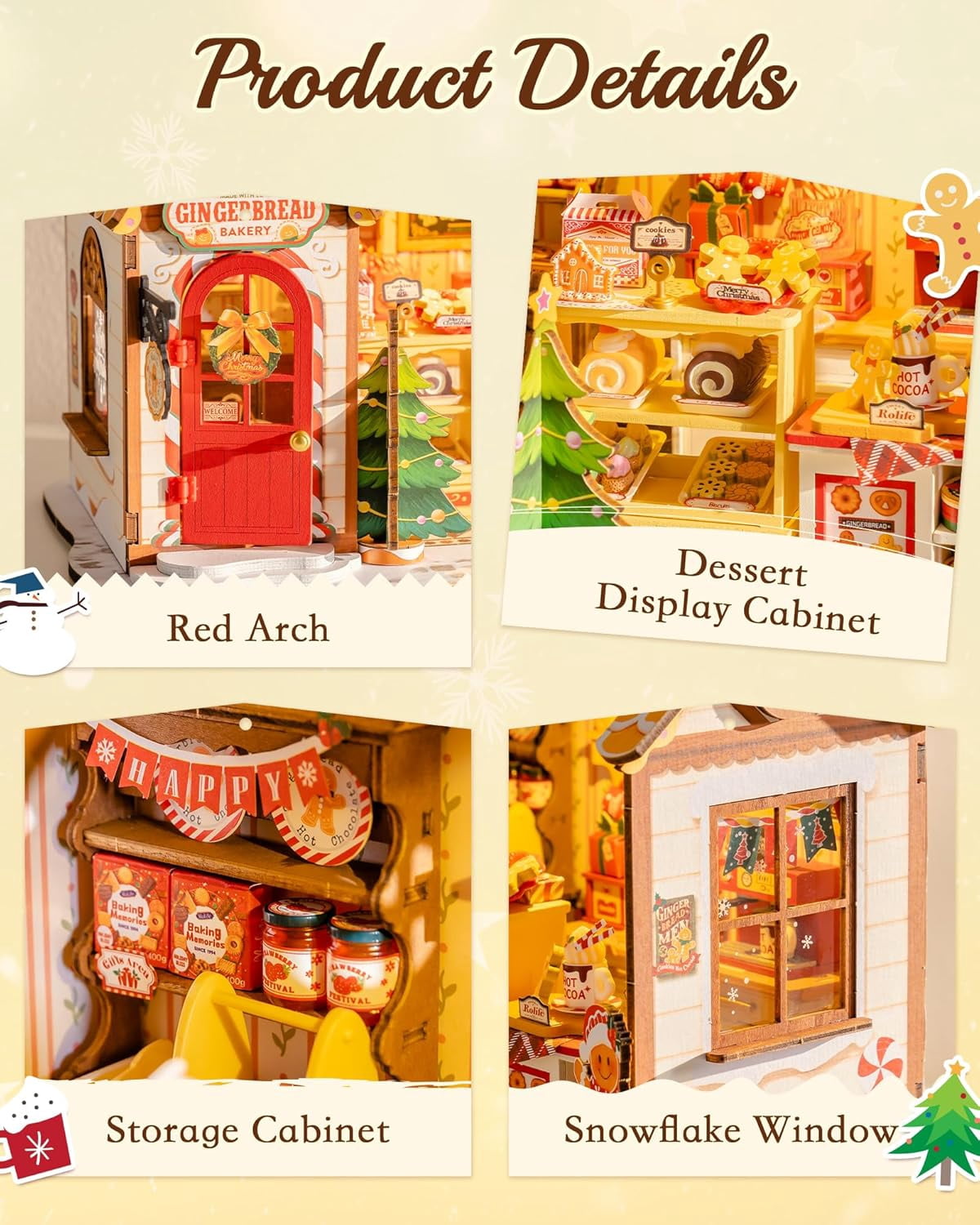 ROBOTIME Christmas Gingerbread House DIY Miniature House Kit,Mini Wooden Dollhouse Building Sets for Desk Decor,Tiny Home Craft Kits Gifts for Adults Teens