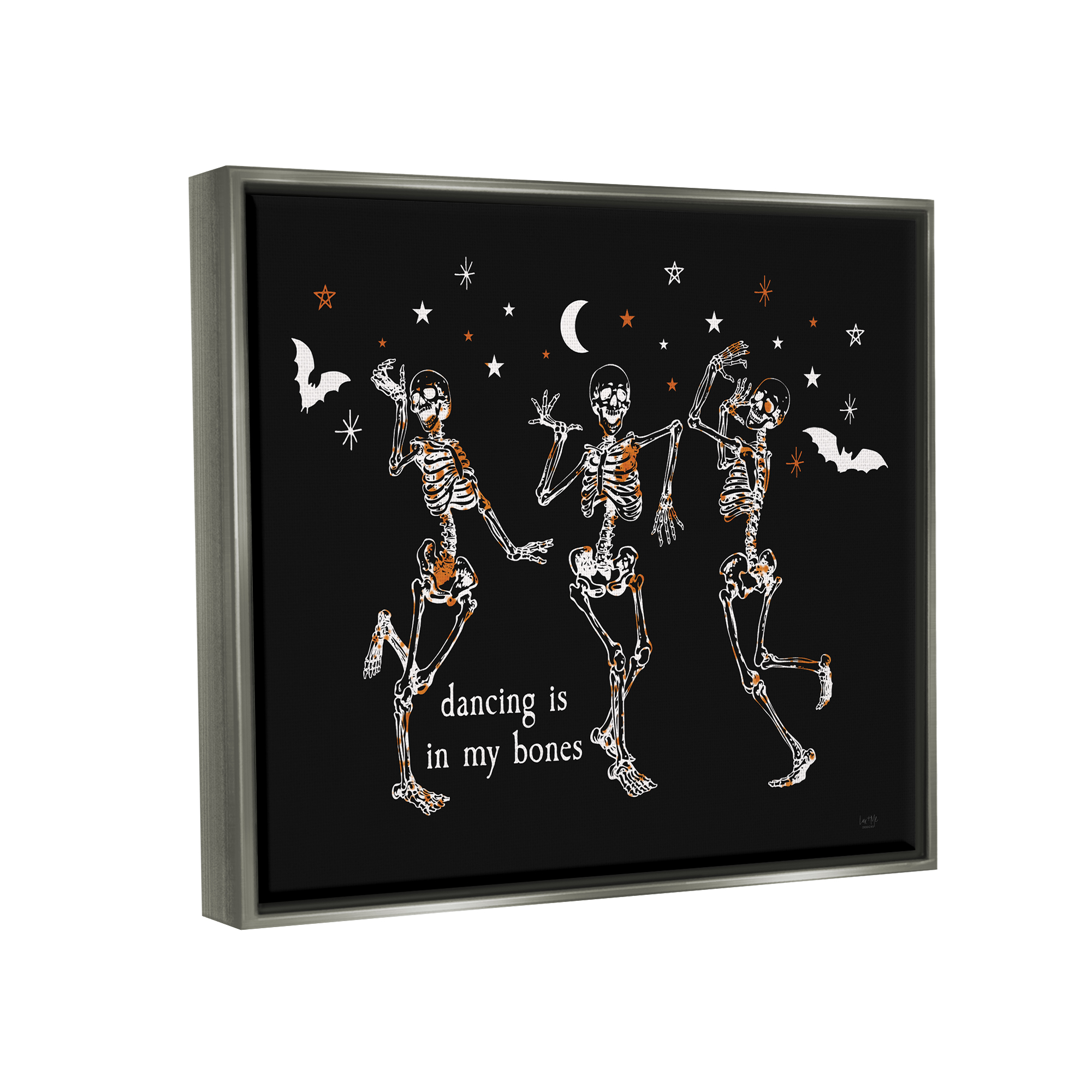 Stupell Industries Dancing In My Bones Skeletons Holiday Painting Gray Floater Framed Art Print Wall Art, 21 x 17
