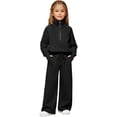 thumbnail image 2 of UACY Boys Girls Half Zip 2-Piece Sweatsuit, Mock Neck Sweatshirt and Wide Leg Sweatpants Set, Tracksuit Clothing Set with Pockets (Black, 11-12 Years), 2 of 9