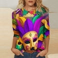thumbnail image 2 of DDAPJ pyju Mardi Gras Shirts for Women 3/4 Sleeve Crewneck Mask Graphic Tees New Orleans Carnival Party Blouses Lightweight Going Out Tunic Tops Flash Deals Today Multicolor 4XL, 2 of 5