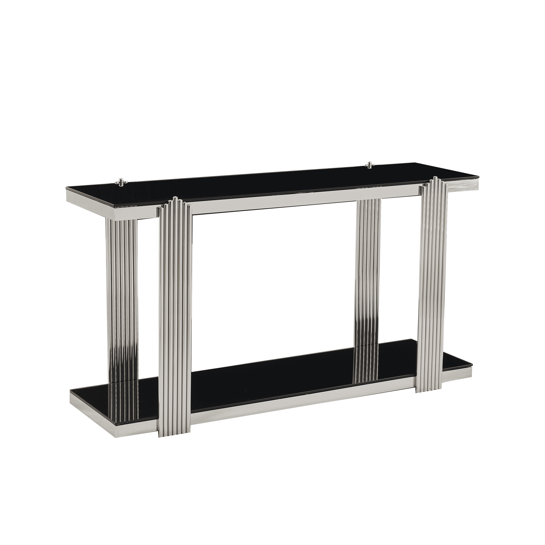 2-Tier Storage Tempered Glass Shelf Console Table, Two-Tone Entryway Display Table, Accent Mirrored Sofa Table for Living Room/Hotel