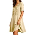 thumbnail image 4 of ClodeEU Women's V Neck Embroidered Short Sleeve Mini Dress,Casual Loose Dress with Pockets Beige,Women's Plus L, 4 of 6