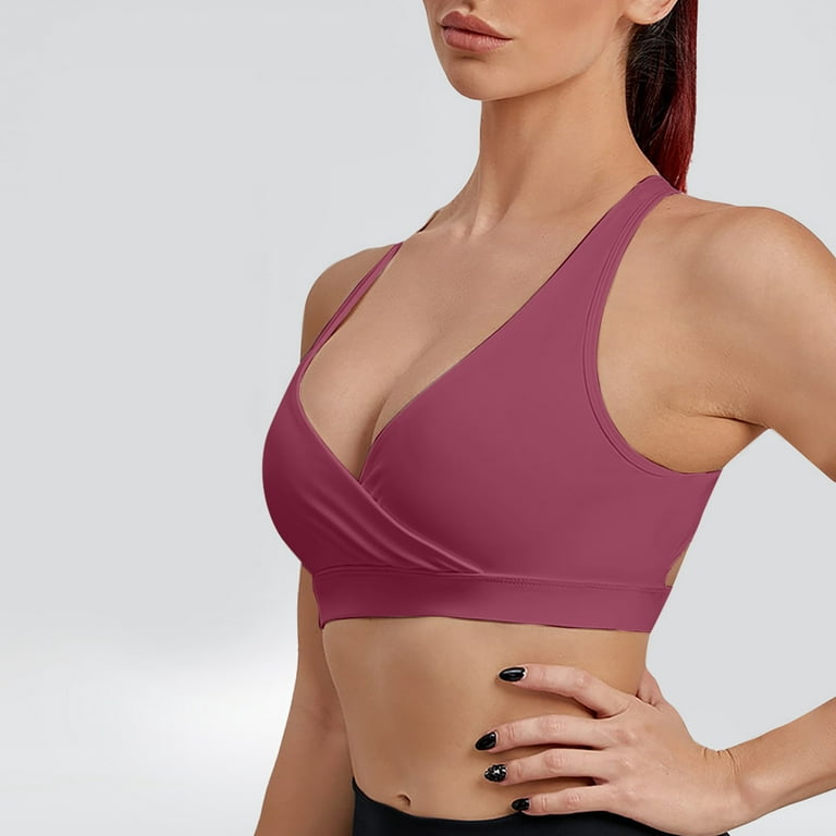 RYRJJ Wireless Sports Bras for Women High Support Seamless Crossover  Backless Quick Dry Racerback Sports Bras for Yoga Gym Running Workout(Hot  Pink,M)