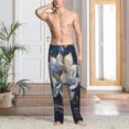 thumbnail image 5 of Vsdgher Blue Golden Dream Lotus Print Mens Pajama Pants Sleep & Lounge Pants, PJ Bottoms With elastic waistb and Pockets, 5 of 5