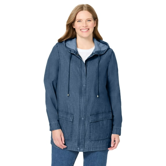Woman Within Plus Size Lightweight Hooded Jacket Long Oversized Coat