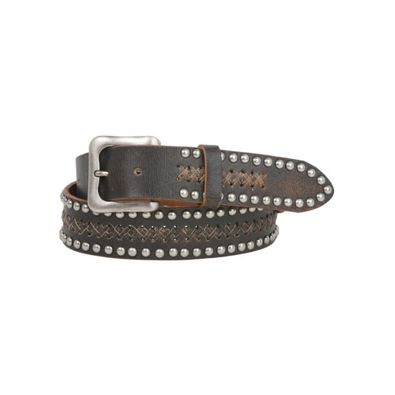 Snap On 1 1/2" Soft Hand Vintage Cowhide Full Grain Leather Rivet Studded Casual Belt