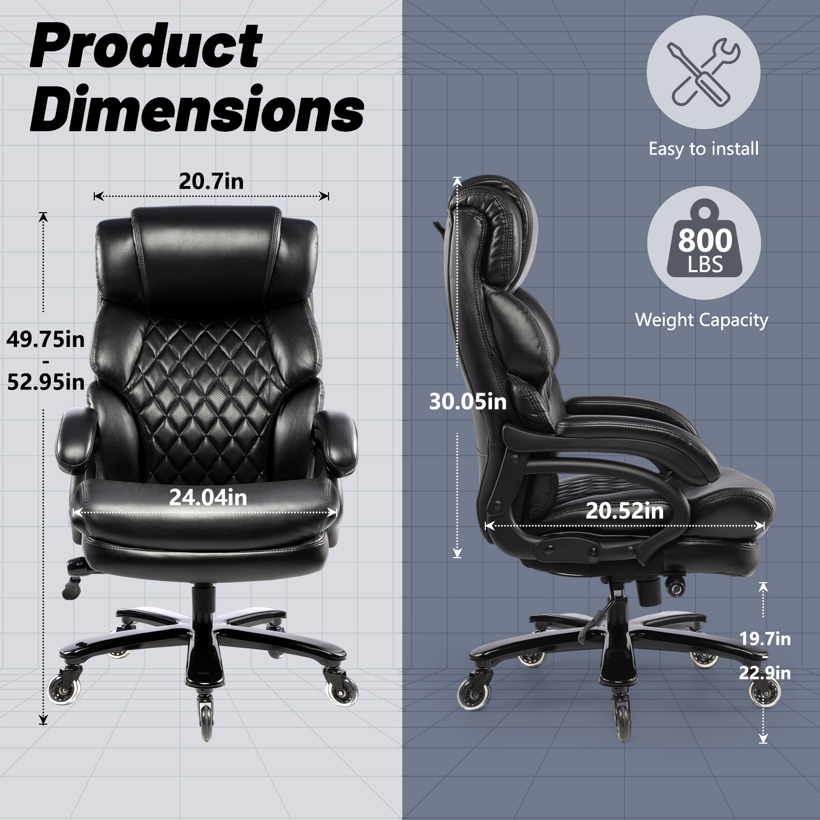 800LBS Big and Tall Office Chair for Big and Tall Individuals, Durable Chair with High Back, Extra Wide Seat and Adjustable Lumbar, Large Computer Desk Chair Comfortable for Home Office