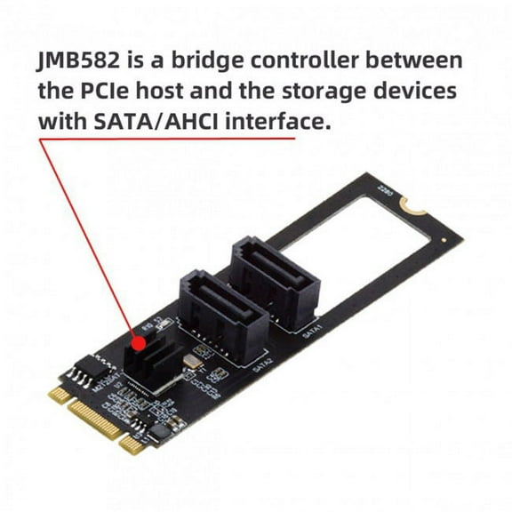 JSER NGFF Key B M PCI Express to SATA 3.0 6Gbps Dual Ports Vertical Adapter Converter Hard Drive Extension Card JMB582 2280