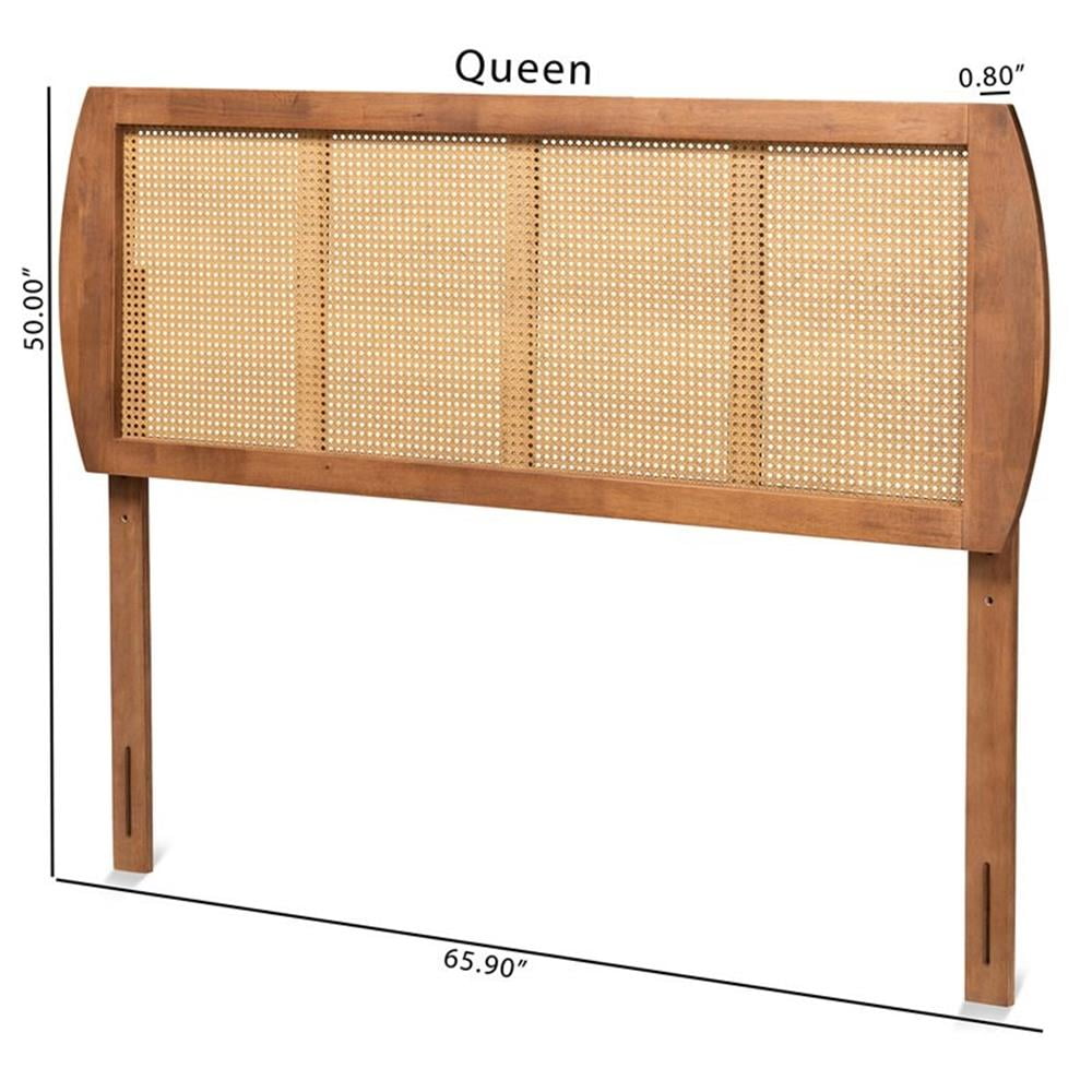 Bowery Hill Mid-Century Rattan Queen Size Headboard in Walnut
